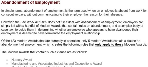 Abandonment of Employment Letter