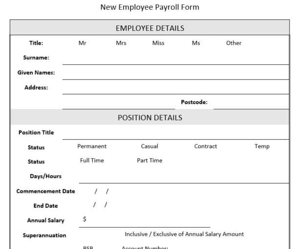 New Employee Payroll Form