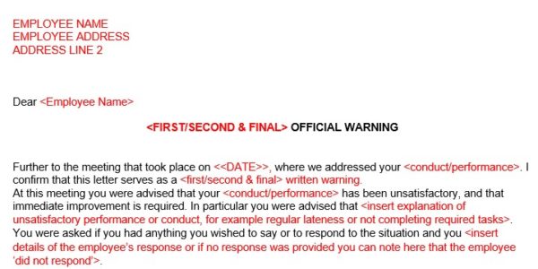 Official Warning Letter