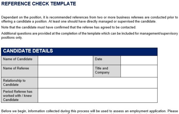 Reference Check Template